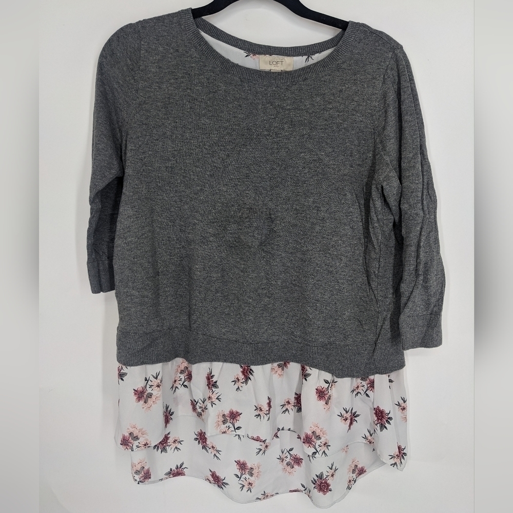LOFT Outlet Layered Look Flyaway 3/4 Sleeve Sweater
